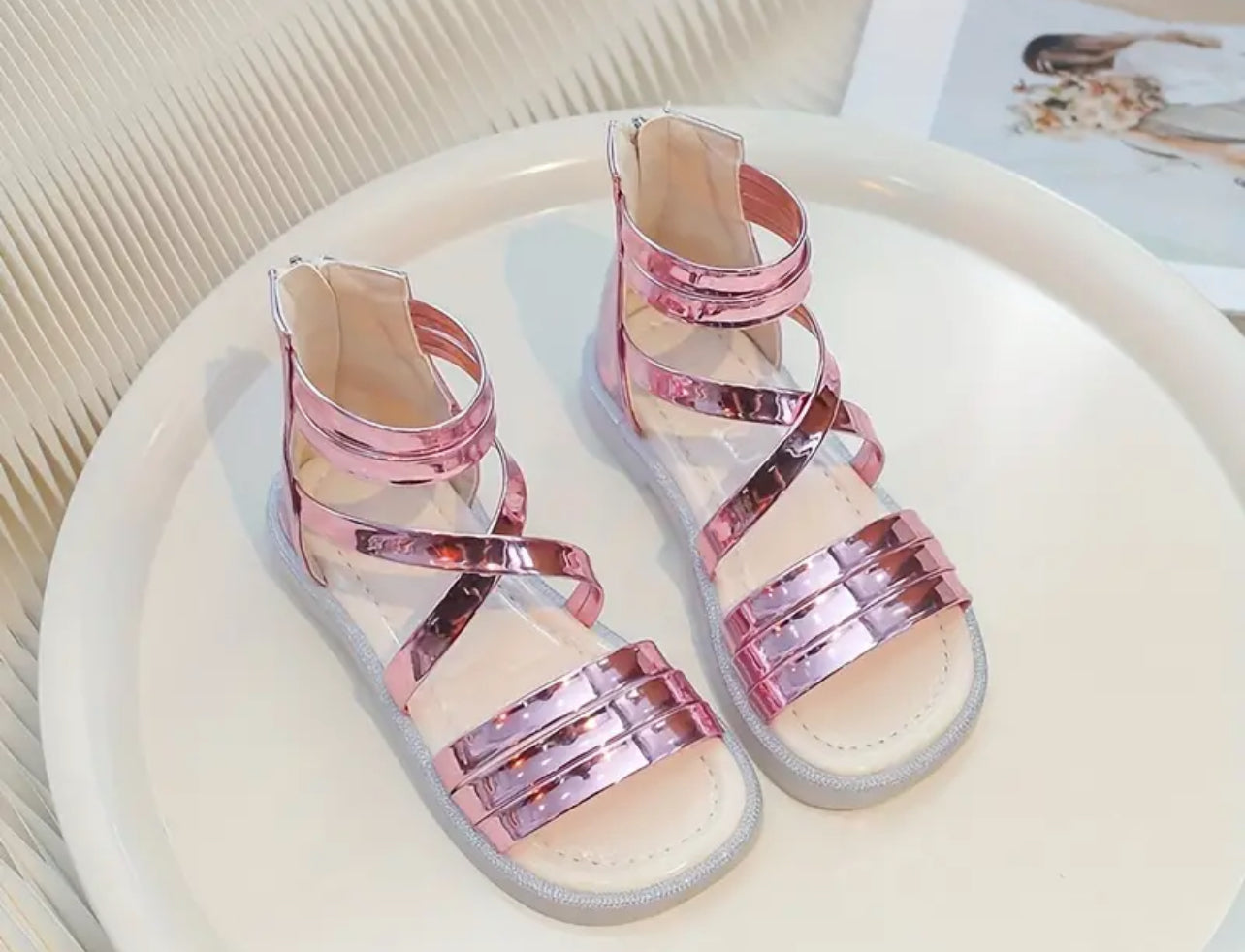 “Shine” Girls Open Toe Sandals With Back Zipper