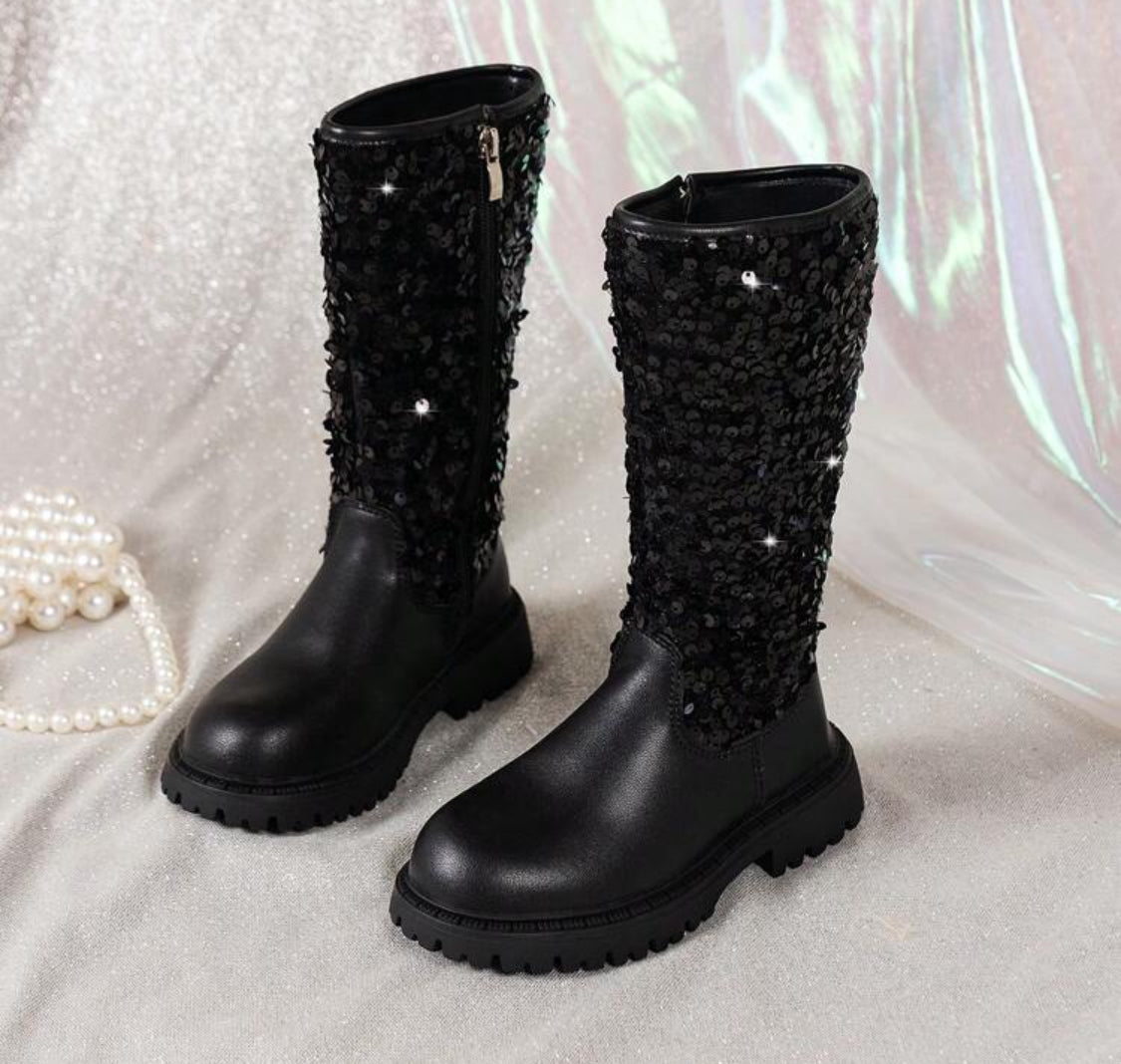 “Fashion Glitter” High-Top Princess Boots For Kids, Versatile, Soft & Comfortable, Zipper Side, Anti-Slip Durable Sole