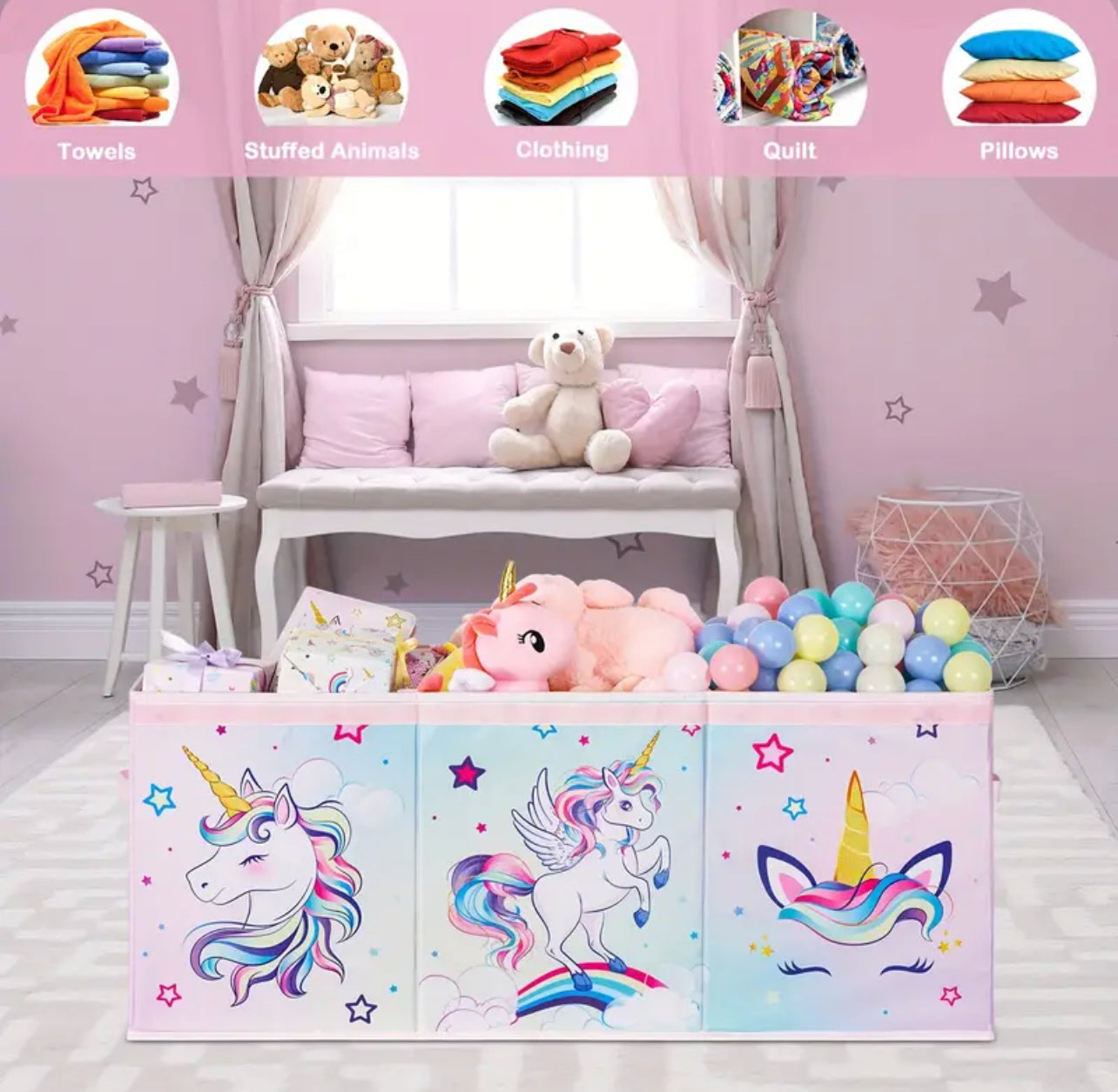 Unicorn Large Storage Box With Flip Lid,  Foldable, With Handles