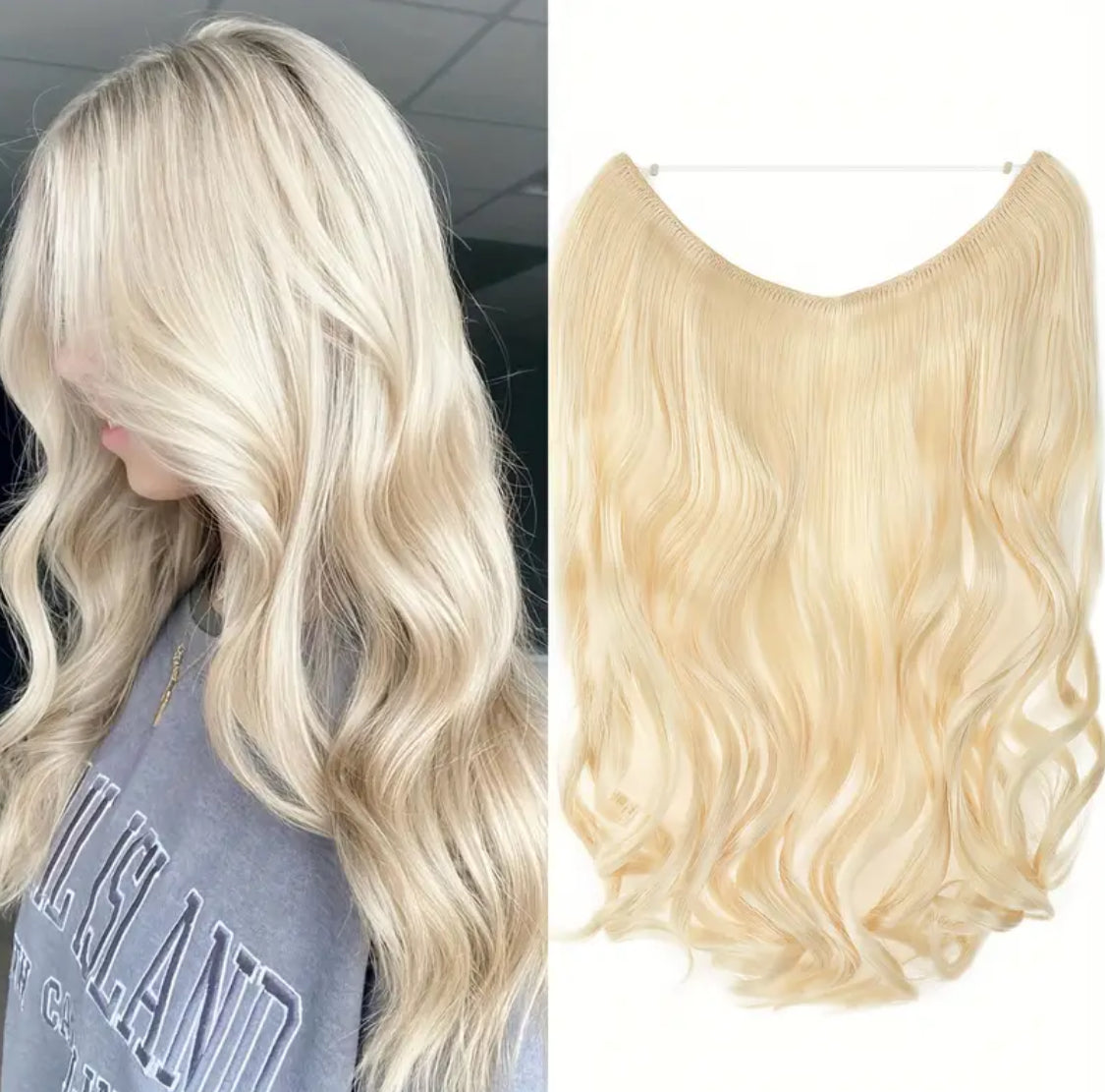 Invisible Hair Extensions, Secret Hidden Wire, Long Wavy Hair Pieces