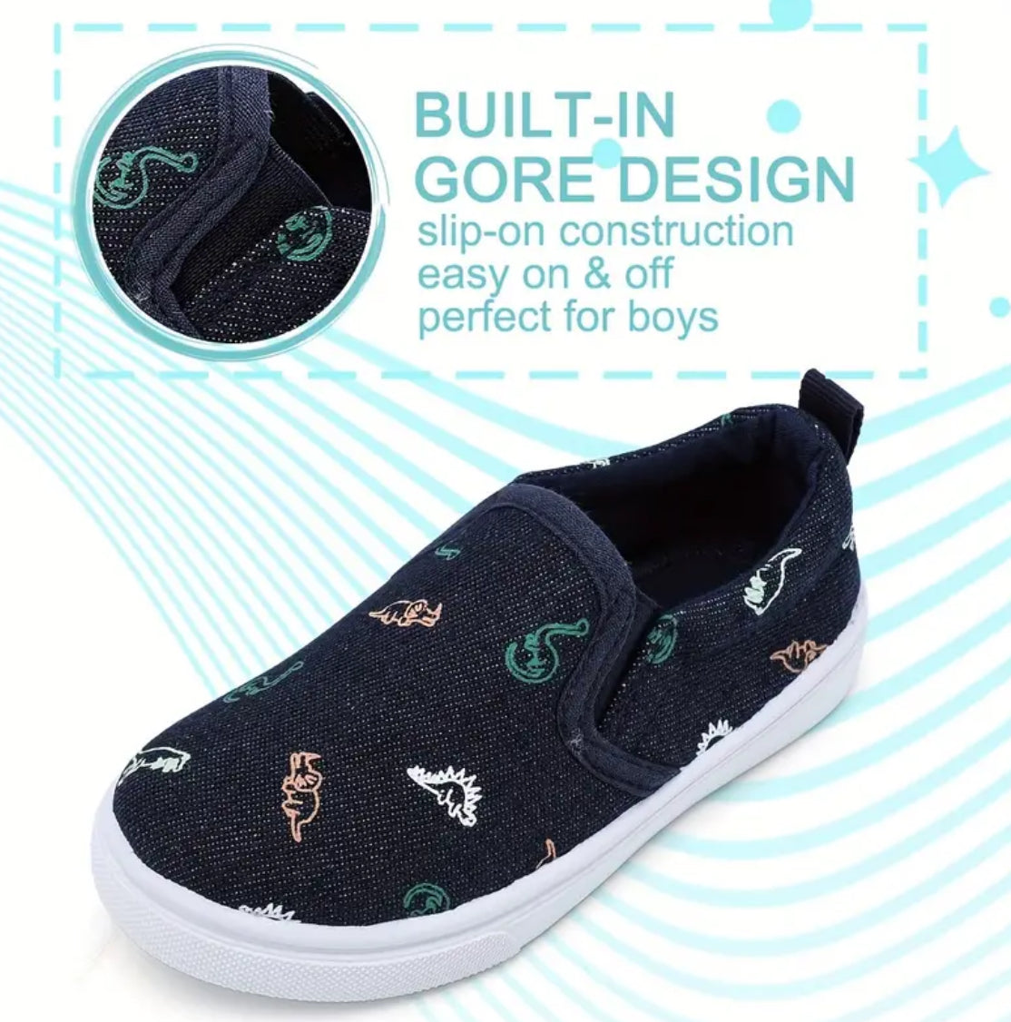 “Dinos & Unicorns” Classic boys and girls, slip-on casual canvas shoes