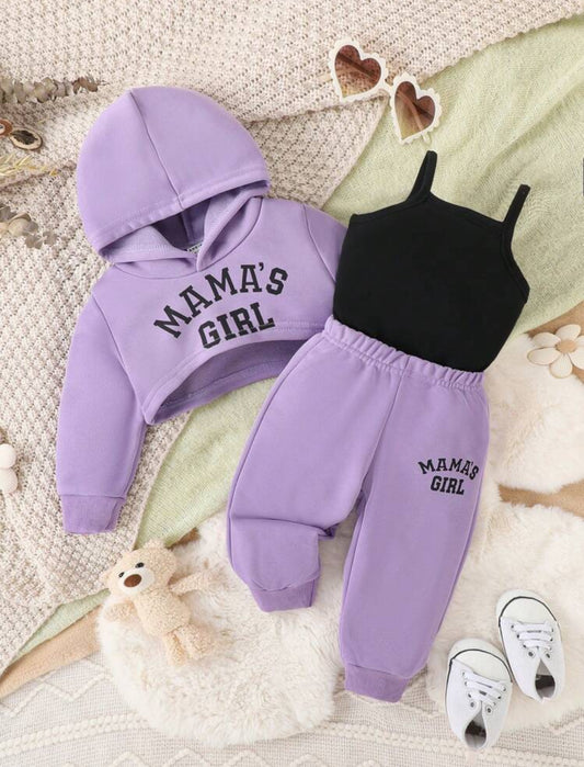 Baby Girl Casual Sports Minimalist Sweatshirt Set, 3pcs, 6M-3Y