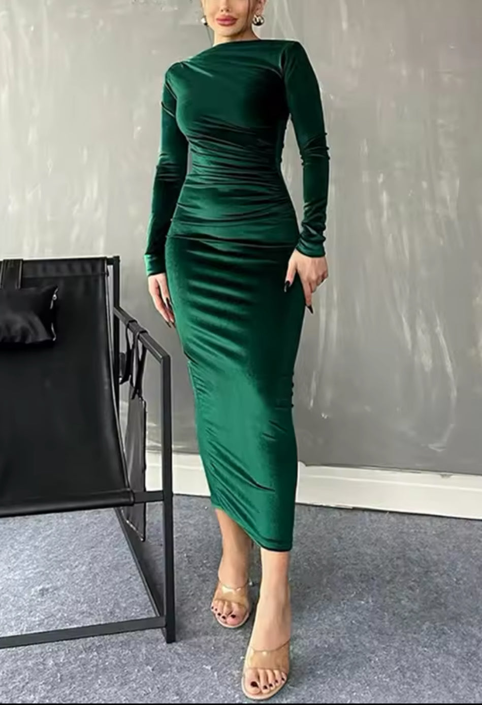 ‘Velvet’ Ruched Evening Long Dress