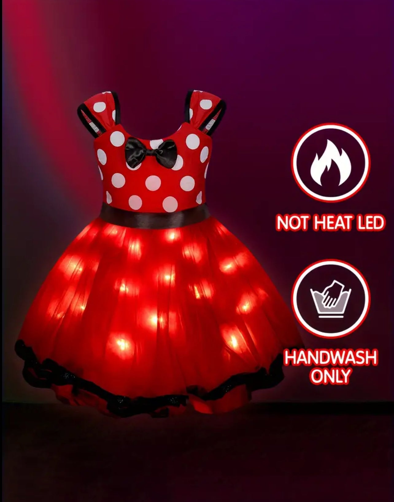 Mini ratón, LED parpadeantes, vestido de princesa con tutú