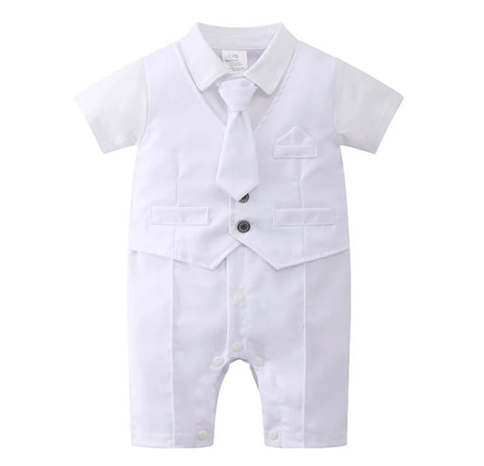 0-24 Months Baby Boys Formal Suit, White Romper, Tie