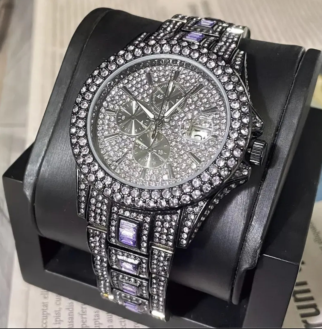 “Luxury Rainbows” Diamond Quartz Watch - Hip Hop Gothic Street Style, Analog Display with Rhinestone Accents