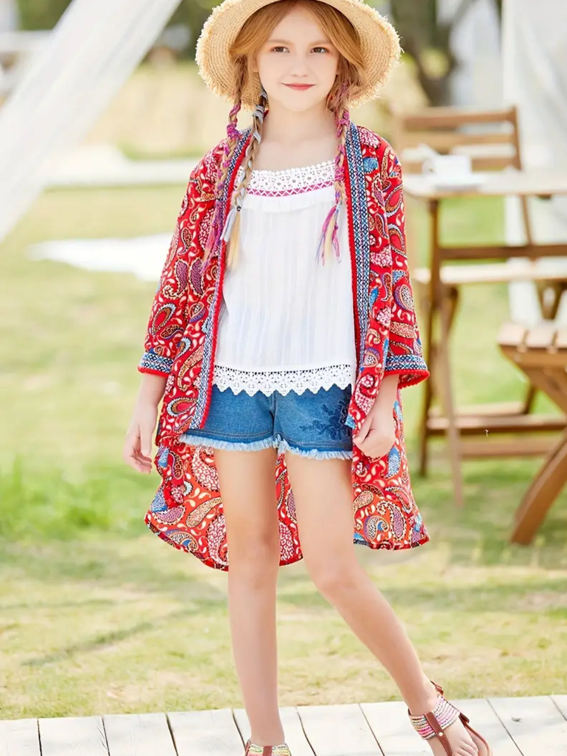 Girl's Bohemian Style Kids, Summer Breathable Cardigan