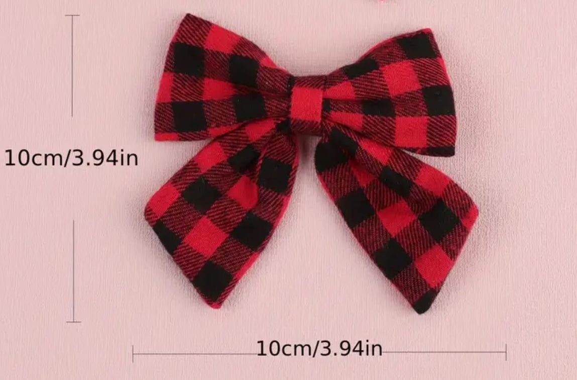 2pcs Festive Christmas Hair Bows for Girls - Red & Black Plaid, Perfect Holiday Gift