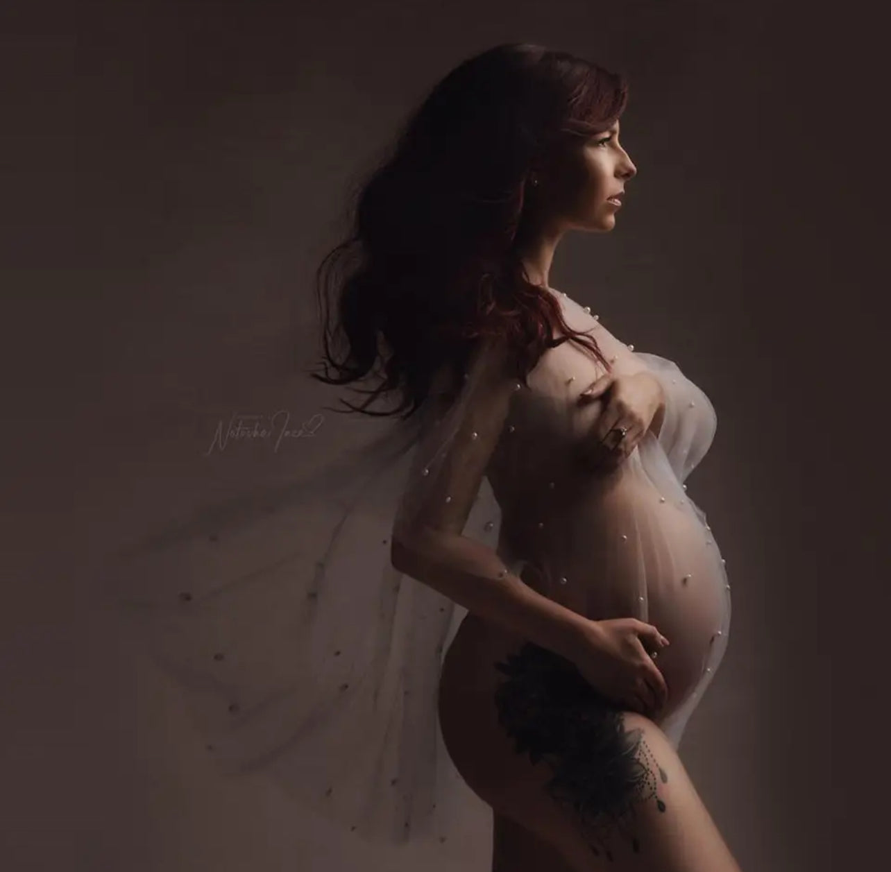 Sexy Tulle Pearl Maternity Photography Pullover Cloak