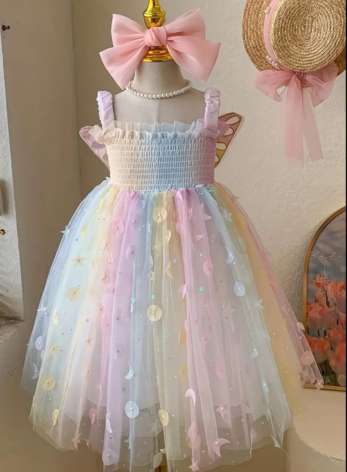 Vestido de hada mariposa para niñas, vestido de princesa de color degradado con tirantes elásticos, regalo de cumpleaños