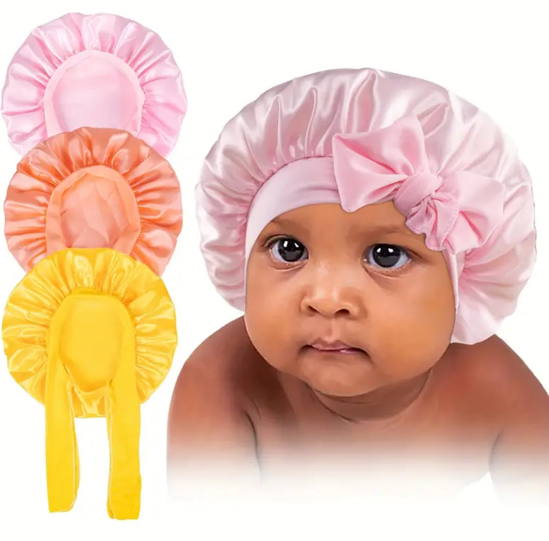 Silky Satin 3pcs Elastic Bonnet Nightcaps for Children