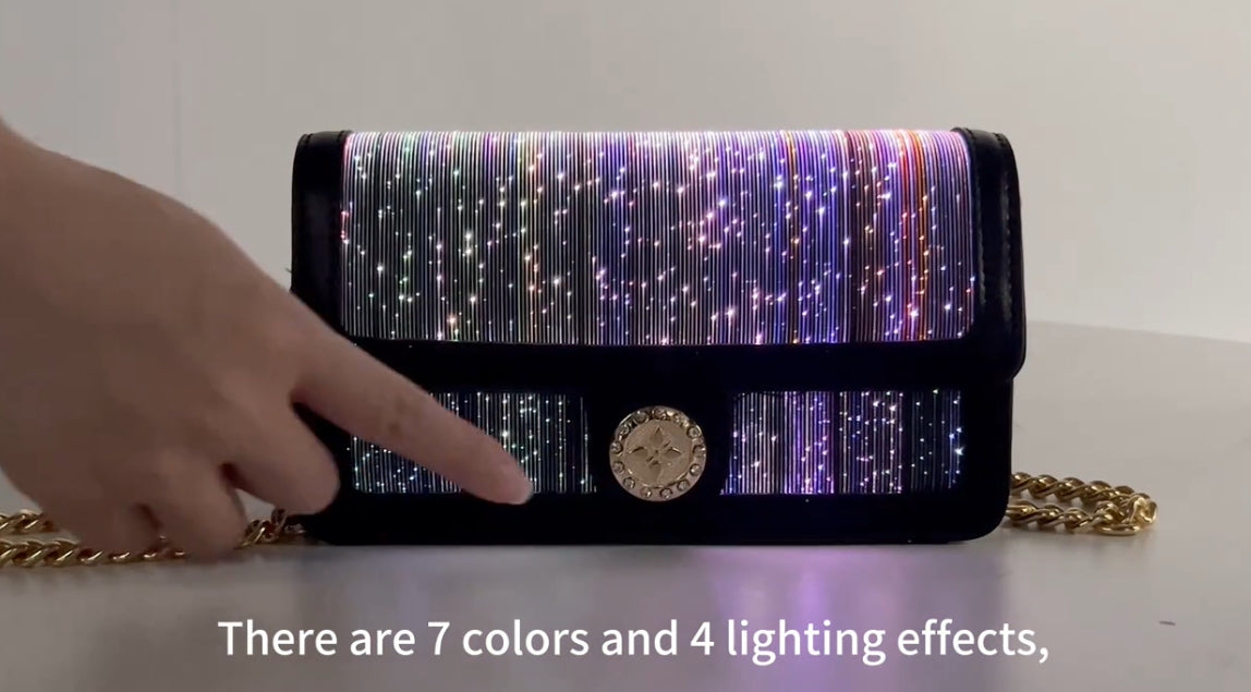 “LED Glitter” Faux Leather, 7-Color LED Crossbody Clutch Bag