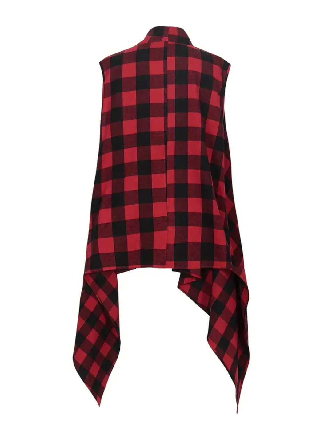 “Fall 🍂🍁” Plaid Open Front Asymmetric Hem, Long Sleeveless Cardigan Coat Vest