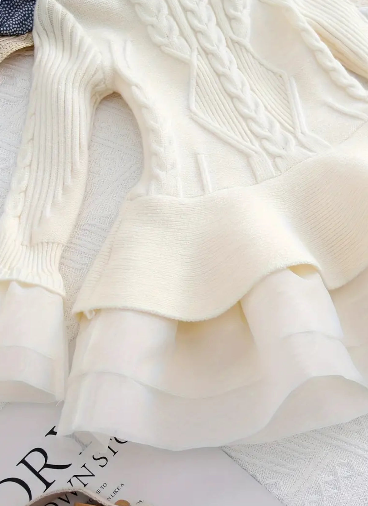 “Jacquard” Knitted Sweater Sweet Organza Long Dress Girls