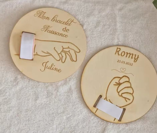 Placa de madera personalizada con estadísticas de nacimiento, pulsera de recuerdo para hospital