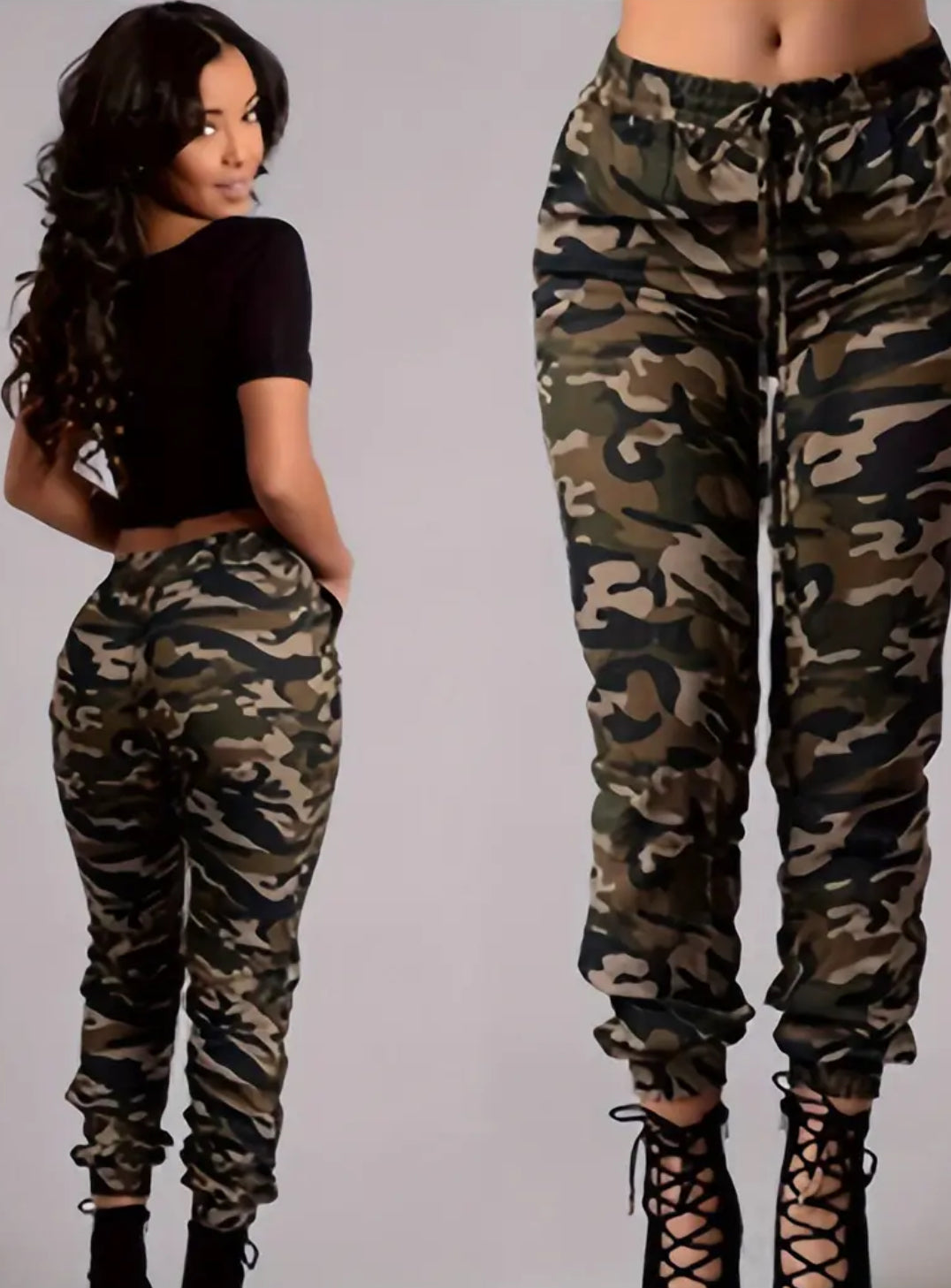 Casual High Waist Camo Cargo Pants, Plus 💋 Posh Collection