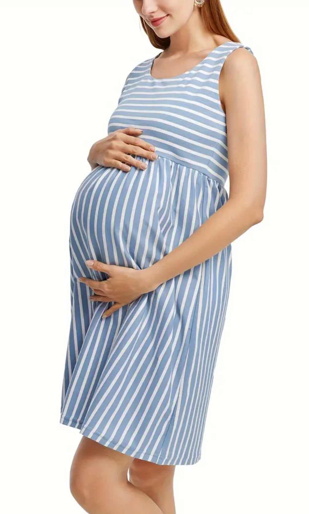 Vestido de maternidad para mujer, con tirantes finos y diseño de rayas en bloques de color