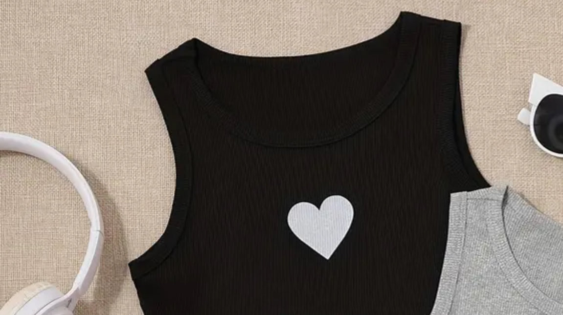 Teens 💞 Tank Tops With Heart Design, Assorted Colors