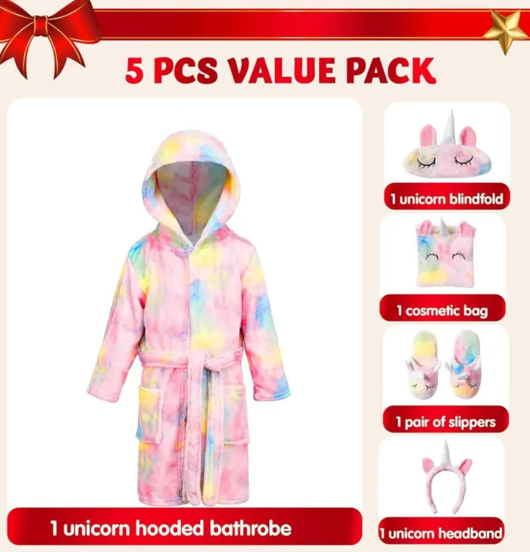 Hooded Pink “Tie Dye Unicorn” Bathrobe, Girls Sleepwear