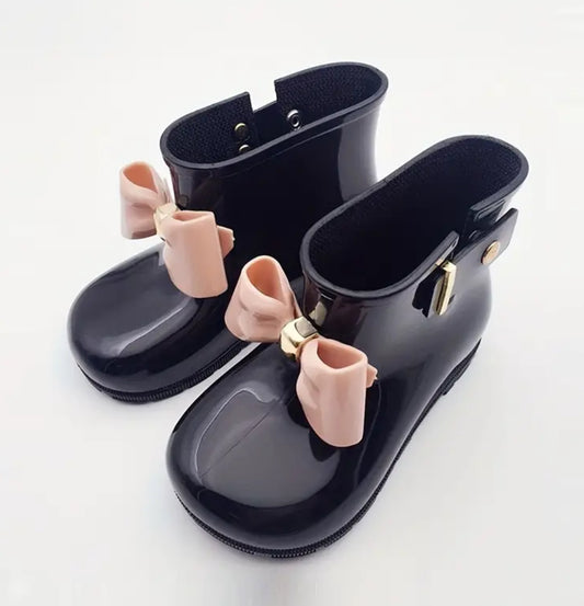 Trendy Cute Bowknot Slip On “Chic Rain Boots” For Girls, Waterproof