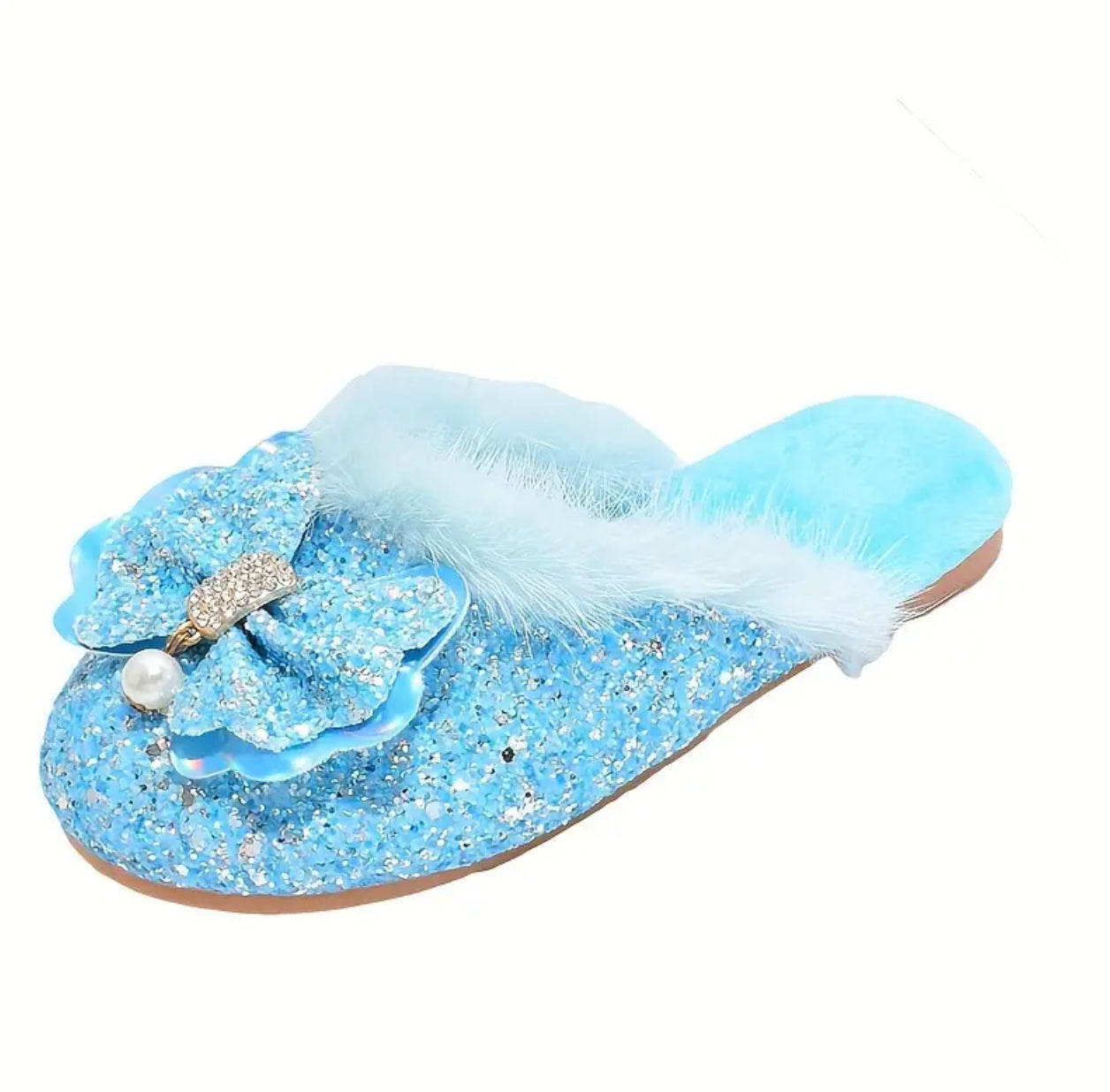 Cute Sequin Bowknot Furry House Shoes For Girls