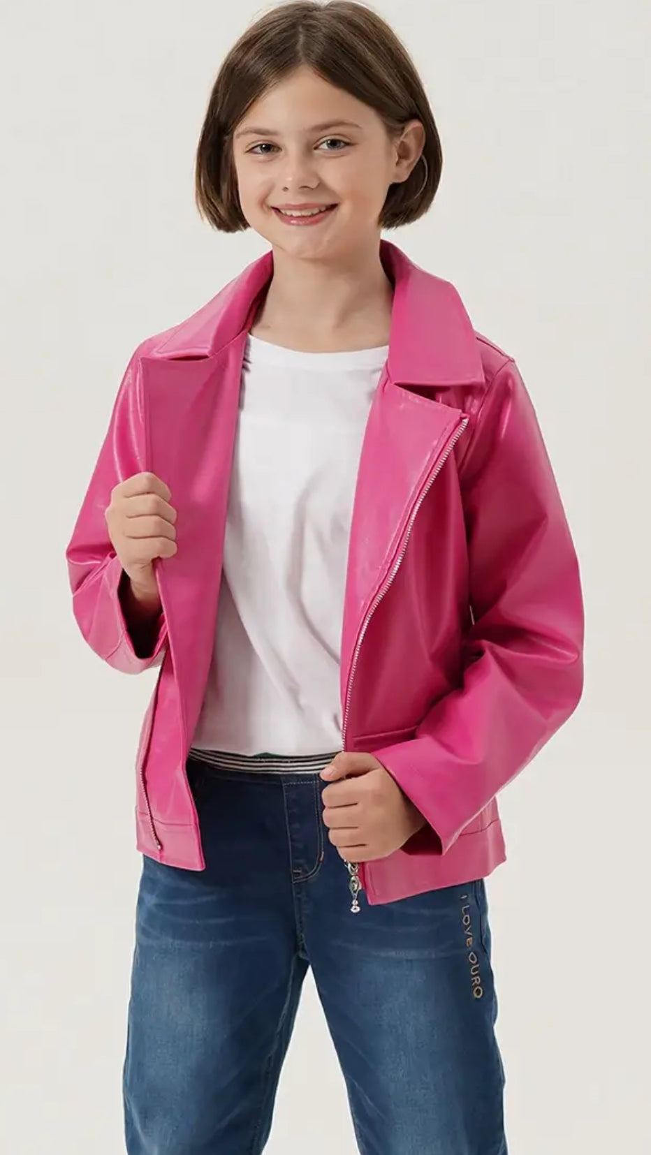 “ Pink Girls” Leather, Zipper Lapel Jacket, Motorcycle Outerwear