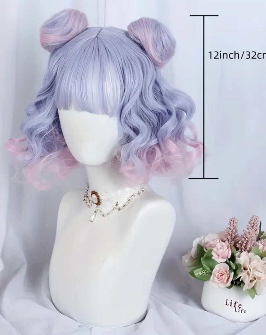 “Alaze” Anime-Inspired Synthetic Wig with Double Buns - Viscose, Heat Resistant