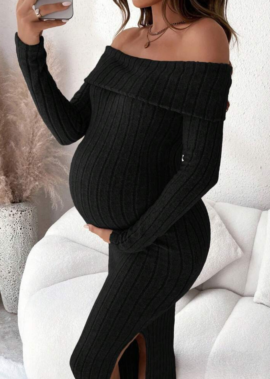 Vestido ajustado con abertura lateral y hombros descubiertos, informal, colección Baby Bumps 🌙⭐️