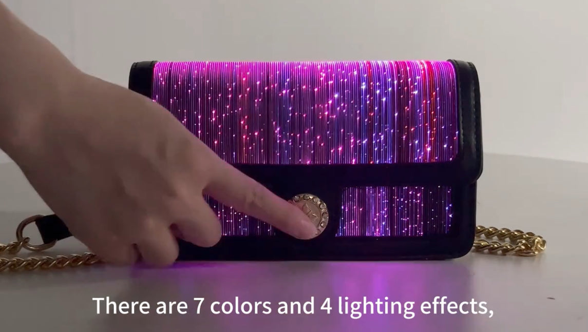 “LED Glitter” Faux Leather, 7-Color LED Crossbody Clutch Bag