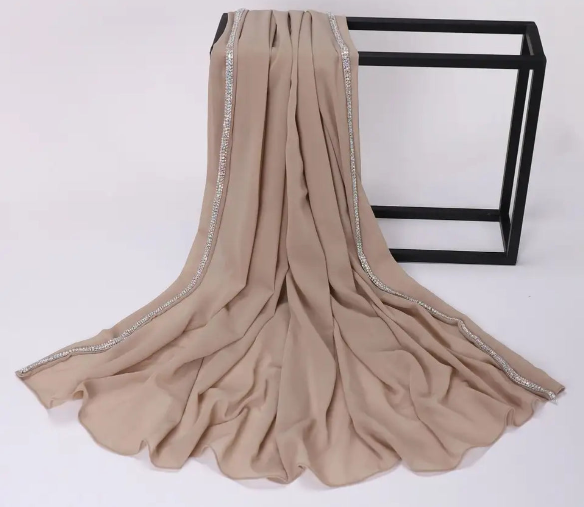 Crystal Edge Chiffon Head Scarf Wrap for Women