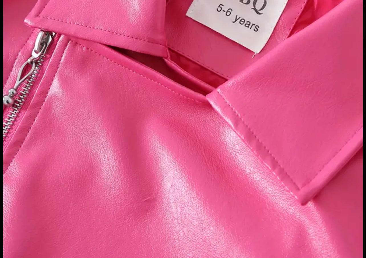 Chaqueta de cuero con solapa y cremallera “Pink Girls”, ropa de abrigo para motociclistas