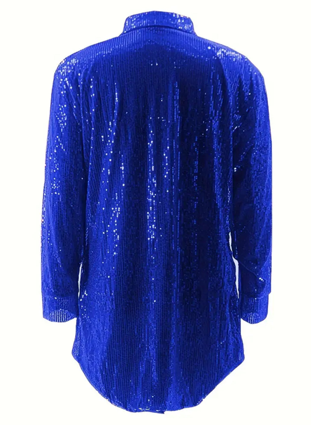 Plus Size Party Dress, Women's Sequin Button Up Long Sleeve Shirt Dress