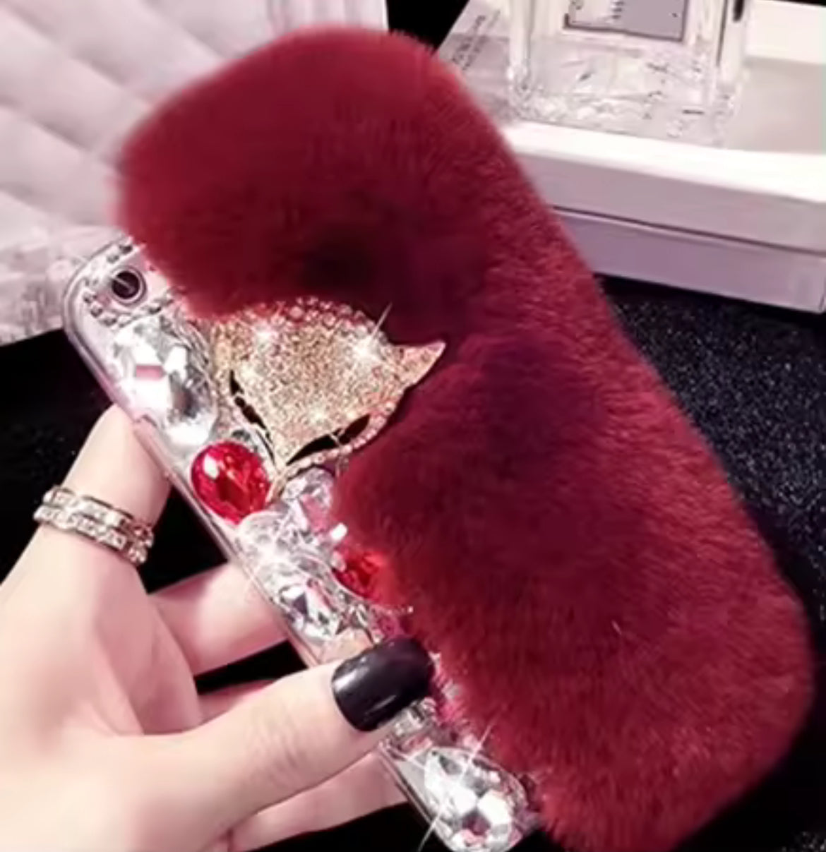 “Luxury Diamond” Metal Fox Faux Fur, iPhone Case