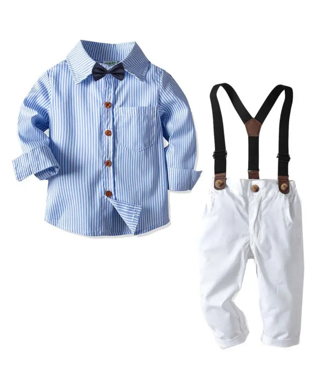 Bow Tie, Shirt & Suspender Pants Outfits Set, Boys 💙