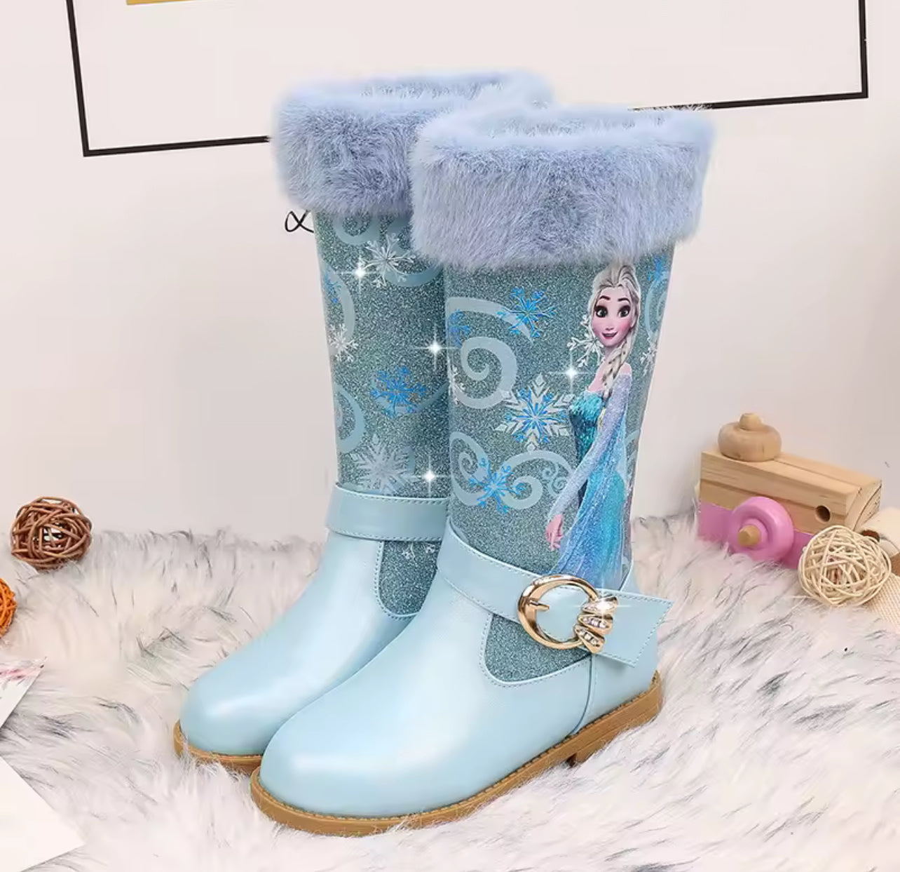 “ELSA” Tall Plush Low Heel Leather Side Zipper Boots