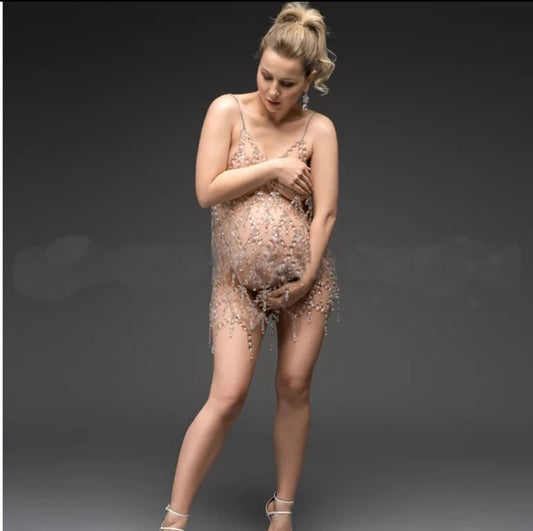 Maternity Photoshoot Crystal Body Chain Dress