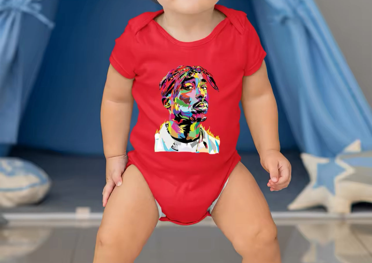 Reperi "Tupac" me ngjyra të errëta Pop Art, Hipster Infant Onesie, Boy+ Girl