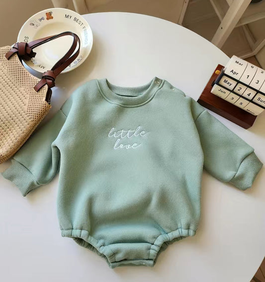 Plush “LITTLE LOVE” Embroidered Onesies, Gender Neutral