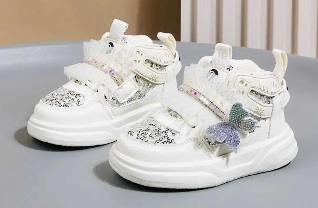 “Sparkling Sequin & Rhinestone Butterfly” Mid-Top Sneakers