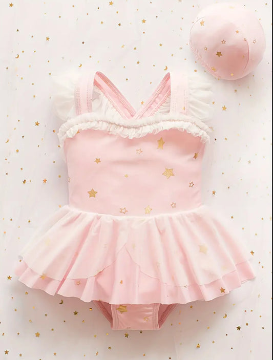 Traje de baño de una pieza con tutú de lentejuelas para niñas