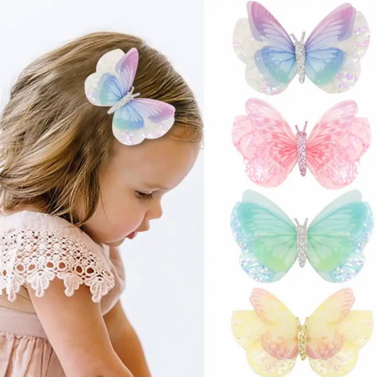 3" Cute Glitter Butterfly Bows Hair Clips, 1 Piece