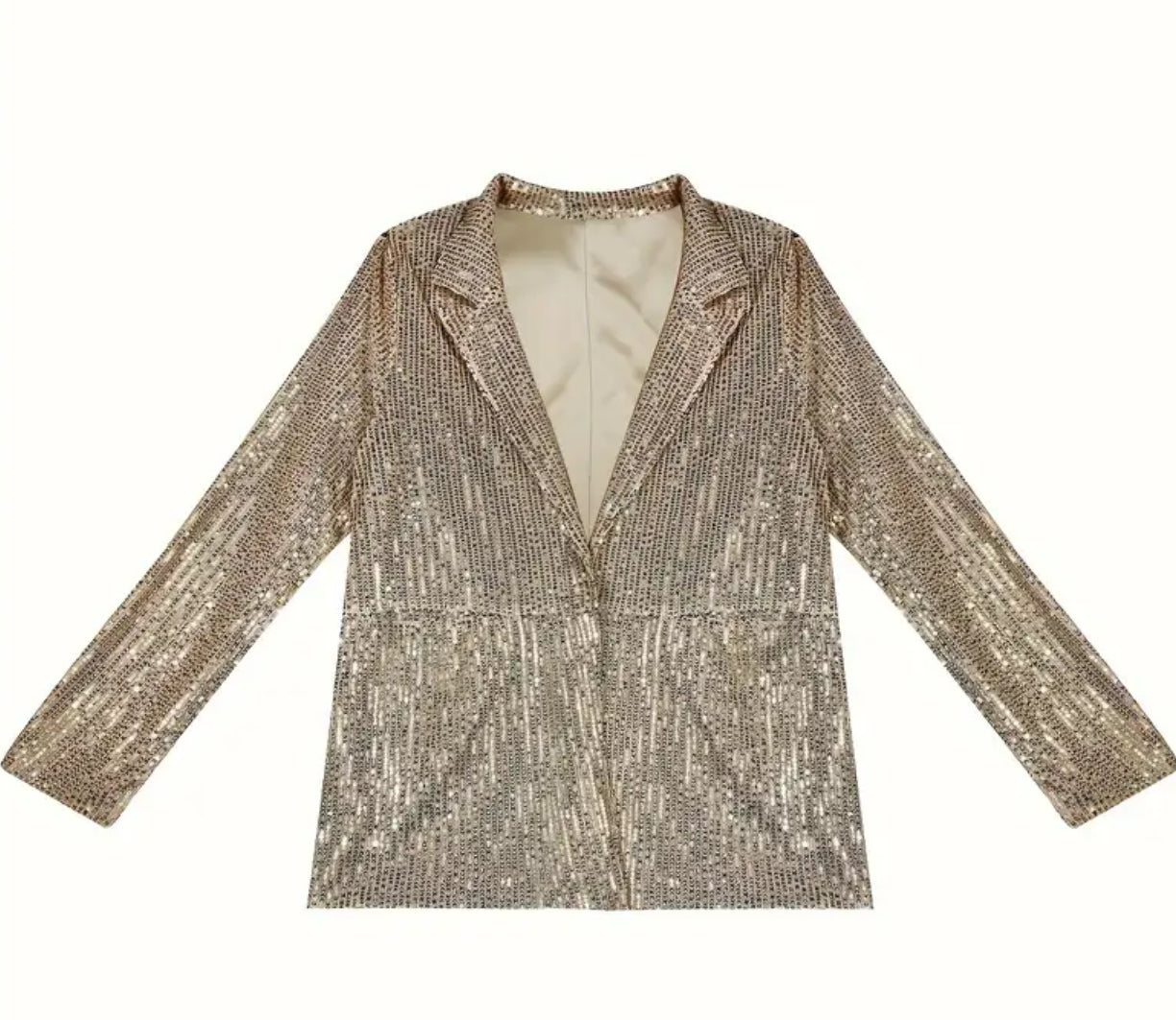 Plus Size, Women's Plus Glitter Sequins, Long Sleeve Lapel Collar Slim Fit Coat