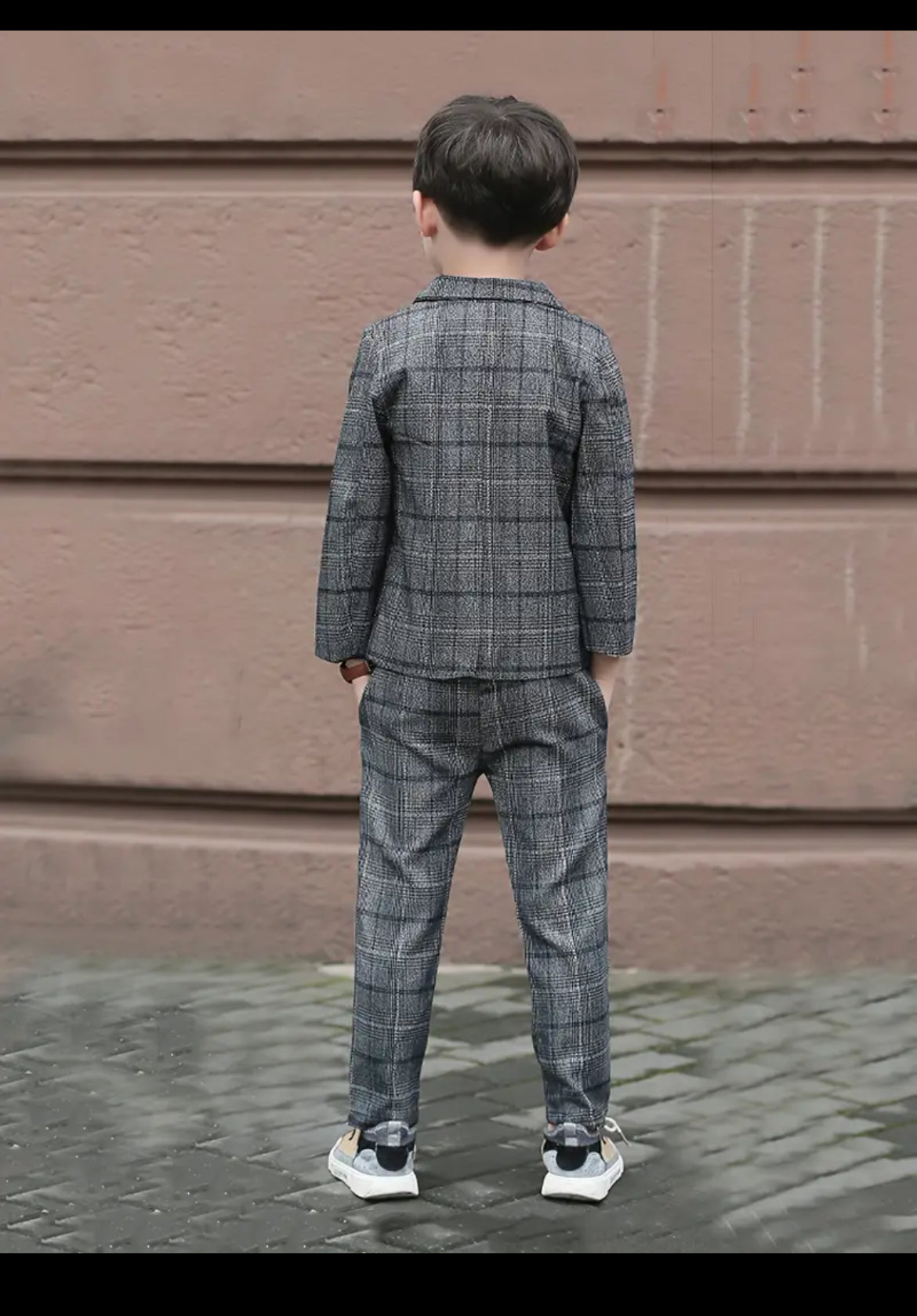 2pcs Boy's Tartan Pattern Gentleman Outfit, Suit Jacket & Pants Set