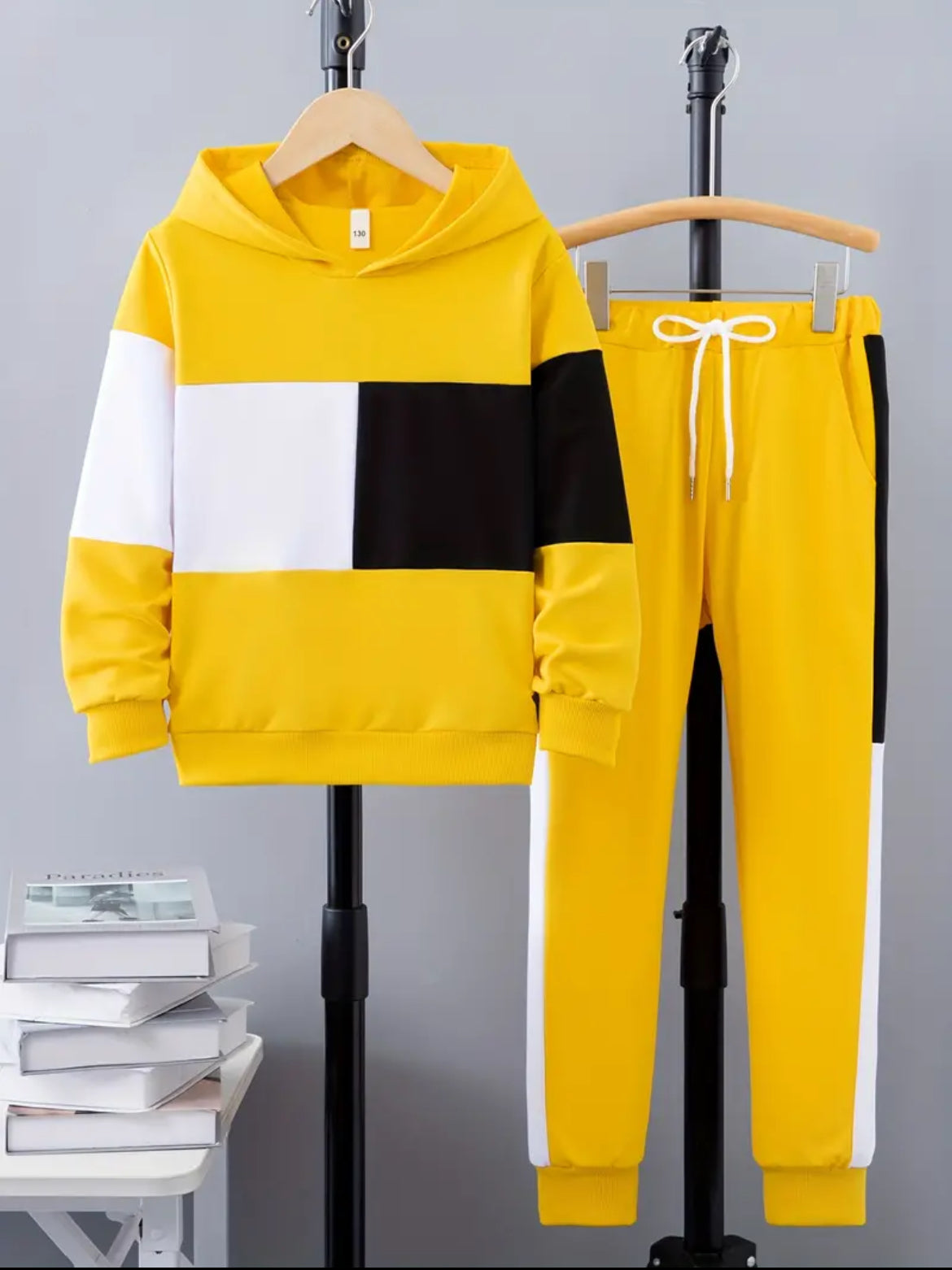 Boy's Trendy 2pcs, Color Block Hoodie & Drawstring Sweatpants Set