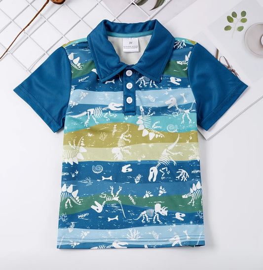 Boys Dinosaur Skull Polo Shirt Short