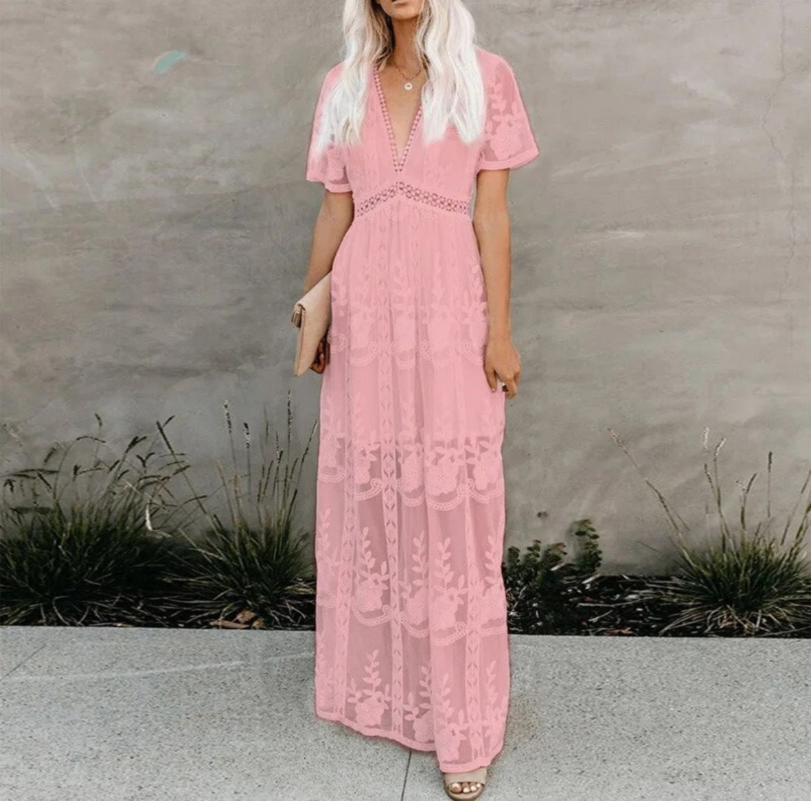 Goddess, Boho Lace Tulle Maxi Dress