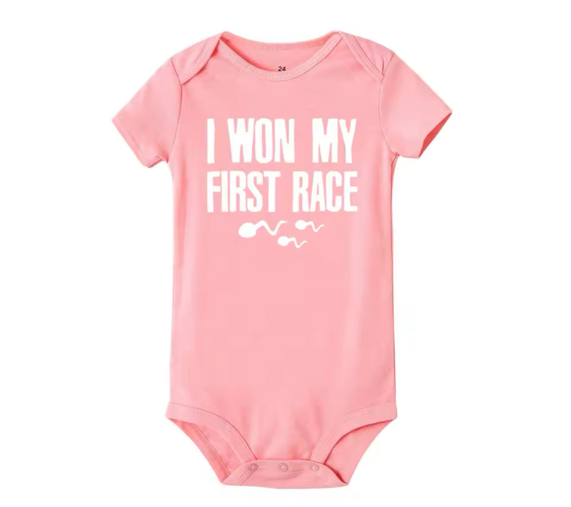 “I Won My First Race” Little Swimmers, Boys + Girls Onesie