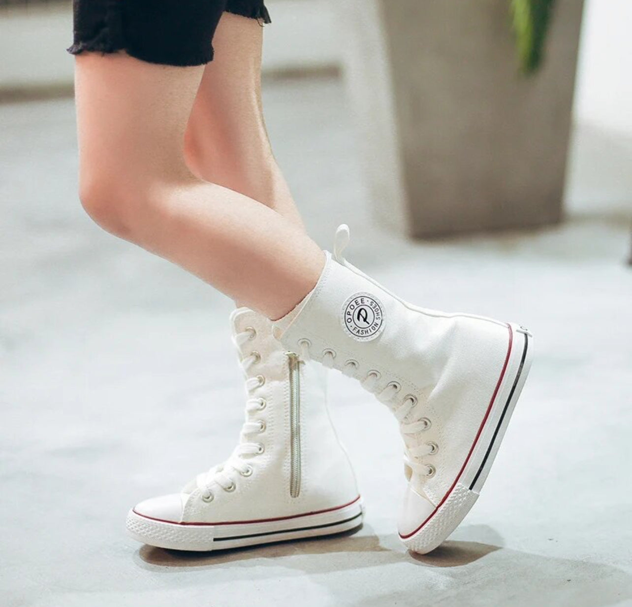 Trendy Solid High Top Skate Shoes With Side Zipper