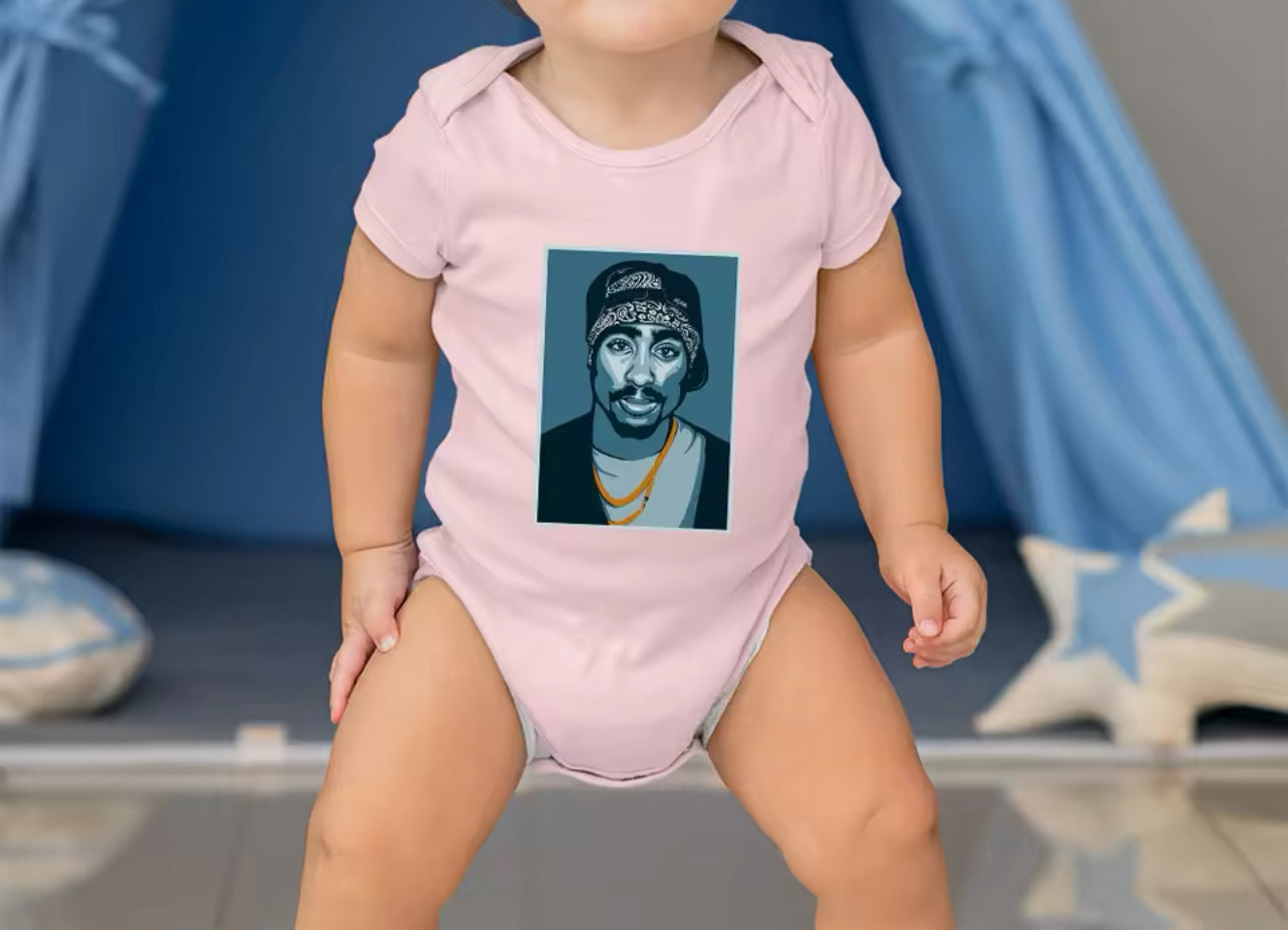 Reperi "Tupac" Pop Art me ngjyra të lehta, Hipster Infant Onesie, një pjesë