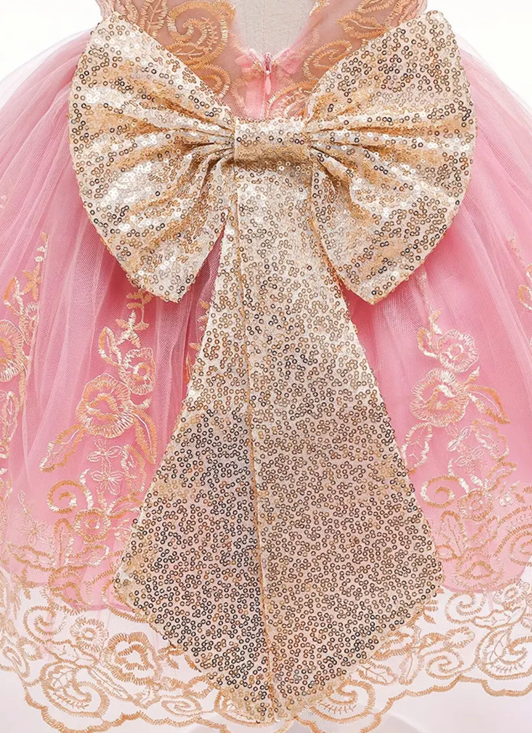 “Pretty In Pink” Princess Dress & Headwear, Sequin Bowknot Decor Gown